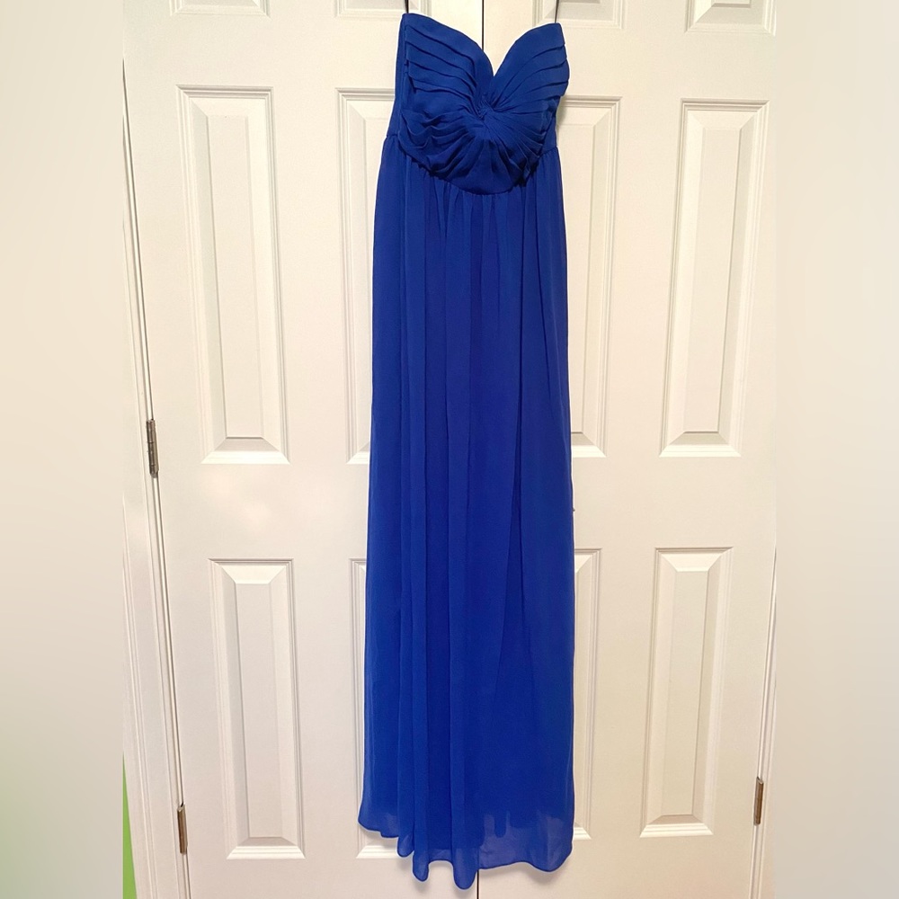 Strapless full length bridesmaid dress. New with tags. Dark blue